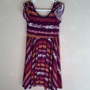 Dot Dot Smile Striped Kids Dress in Burgundy and Orange
